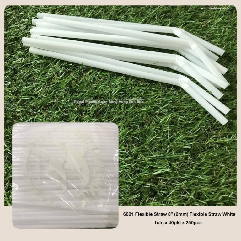 6021 Flexible Straw 8" 6mm Flexible Straw GSH PLASTIK